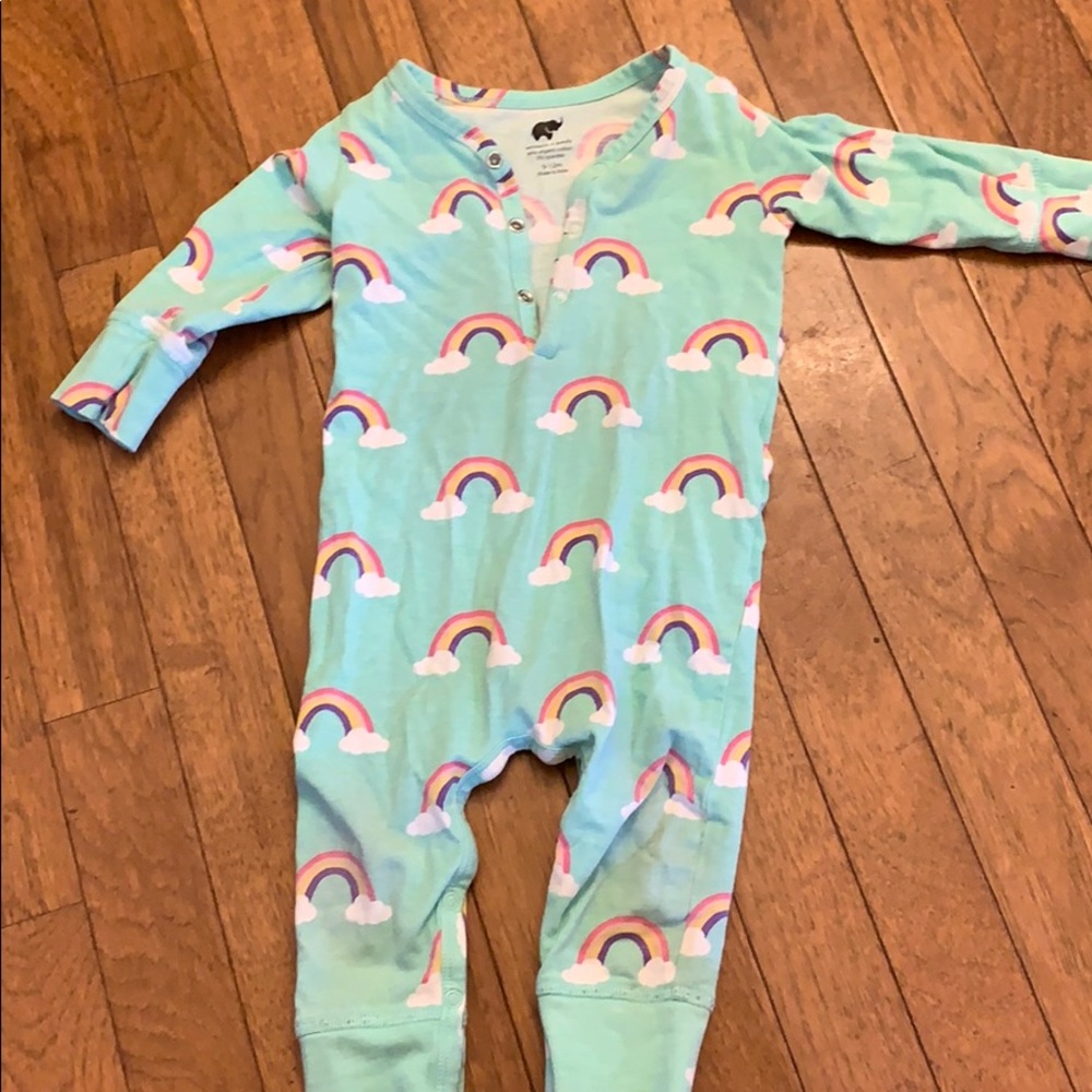 Monica and Andy rainbow Henley romper